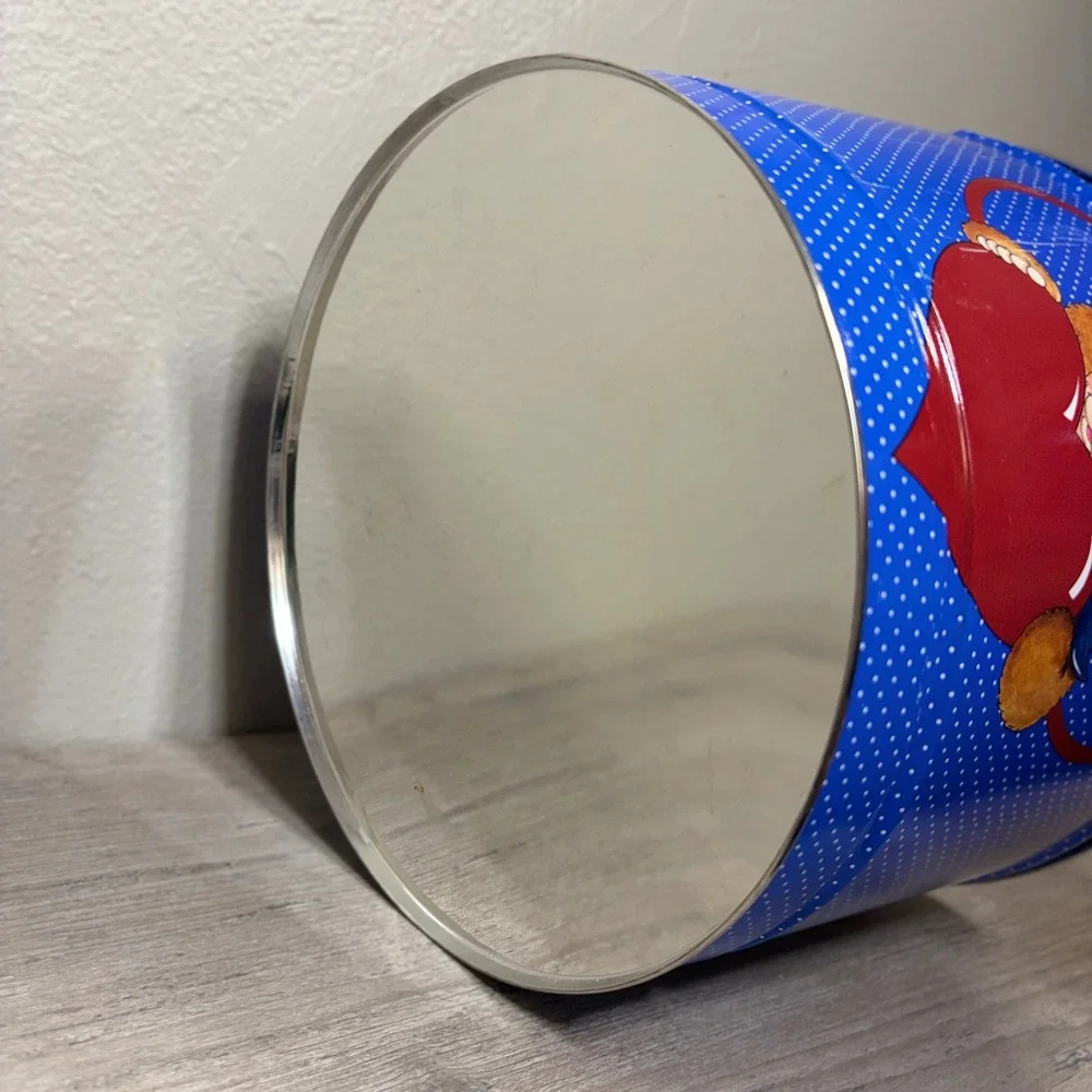 Vintage Teddy Bear Heart Blue Polka Dot Metal Cookie Tin Storage Container 10